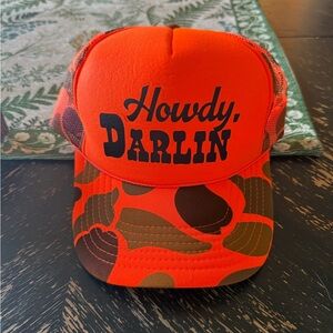 Howdy Darlin Orange Camo Foam Snap Back Trucker Hat